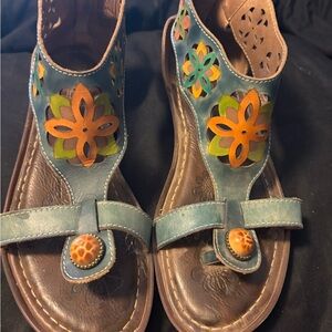 Spring Step L’Artiste Blue and Orange Floral Sandals
